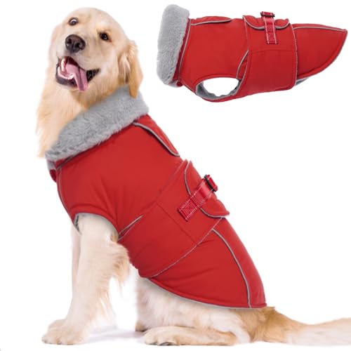 Lelepet Warm Dog Coat Waterproof Dog Jacket Reflective Fleece Vest with Adjustable Buckle Hook & Loop, Windproof Winter Jacket Dogs Coats for Small Medium Large Dogs, Red, XL XL Red