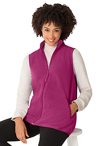Woman Within Women's Plus Size Zip-Front Microfleece Vest - 2X, Black White Dot #TOP3