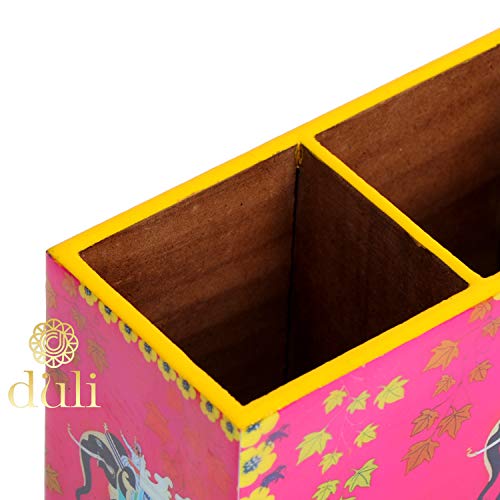Image of DULI Multipurpose Engineered Wood Stand, Cutlery Holder, Table Organizer with 2 Sections, Elephant Pink, Medium