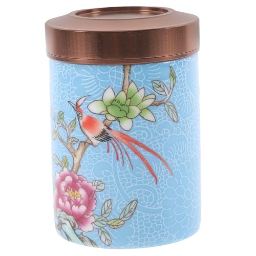 FUNOMOCYA Mini Ceramic Tea Canister Lid Sky Blue Enamel Coating Airtight Loose Leaf Tea Storage Jar for Kitchen Countertop Food Storage