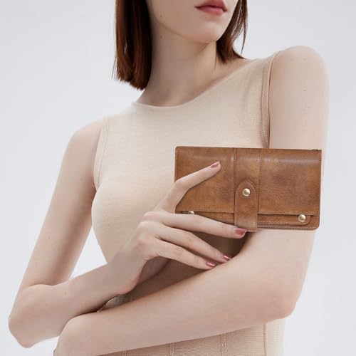 Large Capacity Genuine Leather Wallet for Women RFID Blocking Bifold with Zipper Coin Pocket (Brown)2