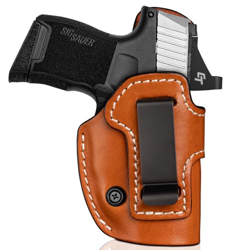 Premium Universal Leather IWB Holster for Sig P365, LCP/LCP MAX, M&P Bodyguard and Similar Size Micro/Pocket Pistols, Inside Waistband Concealed Carry Holster with Optic Cut, Right Hand, Brown Color