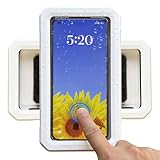 LSDWL Shower Phone Holder Waterproof,480° Rotation Adjustable Wall Mount Shower Phone Case with Anti-Fog Touch Screen for Bathroom Tub Kitchen Mirror,Up to 6.8 in (White)