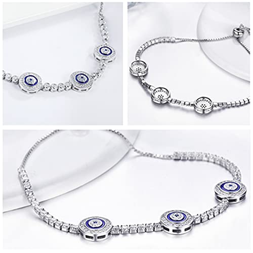 BISAER 925 Sterling Silver Blue Evil Eye Bracelet with Cubic Zirconia Hamsa Adjustable Chain Bracelets for Women4
