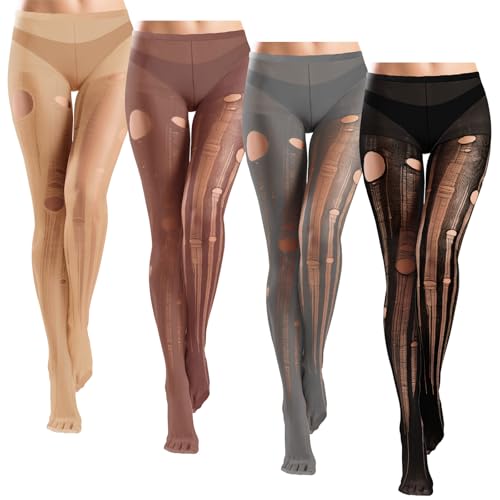 Bencailor 4 Pcs Ripped Tights disposable Gothic Stocking Women Fishnet Pantyhose ripped leggings for women