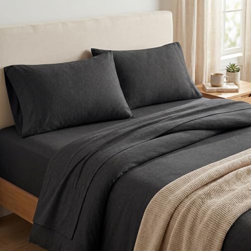 Drap housse jersey de coton extensible sans repassage pour lit double anti-plis 4 pièces - 5