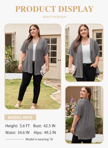 Eytino Women Plus Size Lightweight Cardigan Half Sleeve Ribbed Knit Kimono Cardigans Tops(1X-5X)3