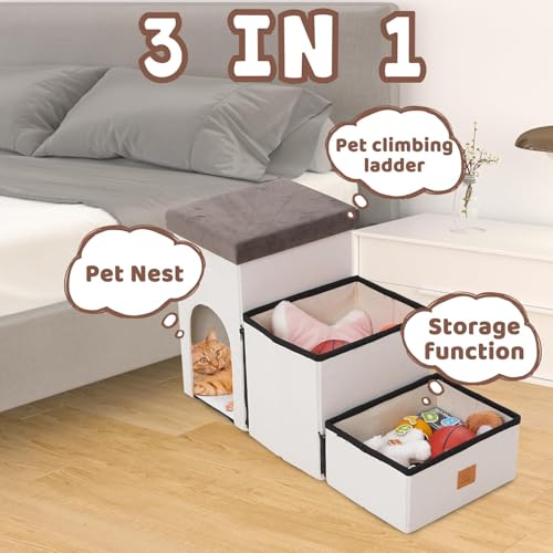 Dog Stairs for Small Dog, Foldable Pet Steps with Storage for High Bed, Portable Ramp Stairs for Couch, 3-Step Pet Stairs for Small Dogs and Cats - Image 4