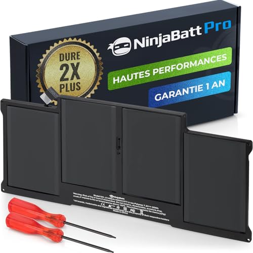 NinjaBatt Batterie A1466 A1496 pour MacBook Air 13 inch [2010 2011 2012 2013 2014 2015 2016 2017 Years] A1369 A1405 A1377 - High Performance [7200mAh/55Wh/7.6V]