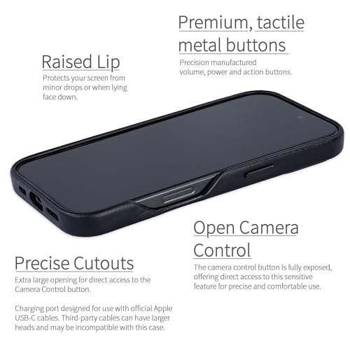 Étui en Cuir Véritable V2 pour iPhone 16 Pro MagSafe Dockem Luxe Noir - 3
