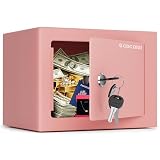 CDC DIGI Steel Security Safe Box with Key Lock,Safe Box for Home, Office, Money, Jewelry, Documents and Valuables, 0.23 Cubic Feet, 9.06" W x 6.69" D x 6.69" H, Pink