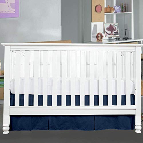 Image of Cottington Lane Crib Bed Skirt Pleated Crib Skirt Dust Ruffle, 100% Natural Cotton, Nursery Crib Toddler Bedding Skirts for Baby Boys or Girls, 14 inch Soft Crib Dust Ruffle Drop Crib Skirt-Navy Blue