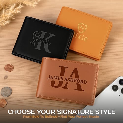 Custom Wallets for men | Engrave Name or Initials, Unique Monogram Gift for Him, Dad, Husband, Boyfriend | Personalized Leather Wallet Ideal for Birthday, Christmas, Anniversary, Wedding, Graduation3