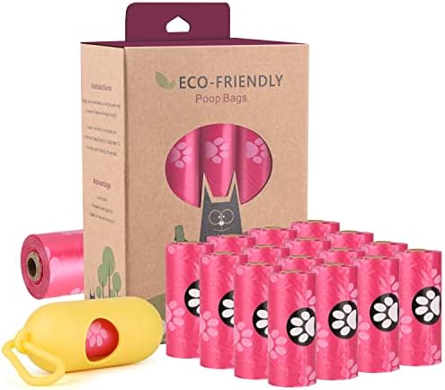 Biodegradable Dog Poo Bags with Holder-240 Large Poop Bags, Corn Starch Blended Compostable Bag, Extra Thick Strong Leak Proof Waste Bag for Dogs (Pink)