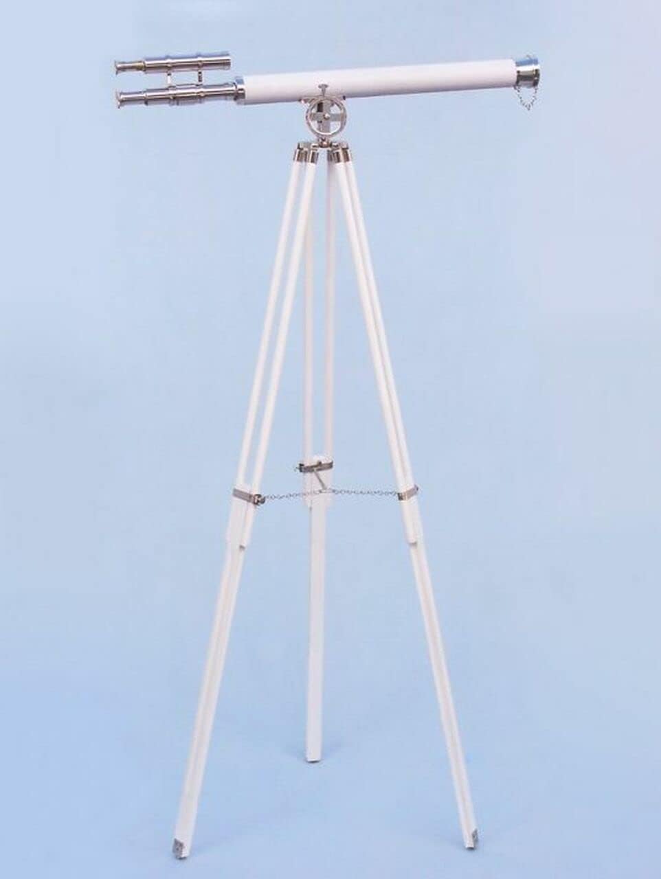 64 Inches Floor Standing Admiral's Chrome Griffith Astro Telescope - Nautical Home Decor with Fully Functional White Leather Accents.