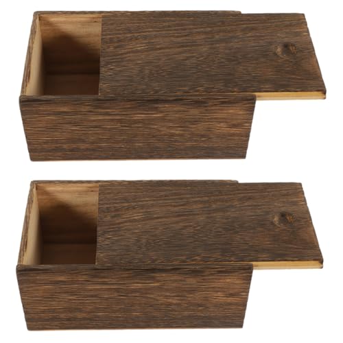 POPETPOP 2個 木製スライド蓋付き収納ボックス コンパクトジュエリーケース アクセサリー保護用 木質レトロデザイン 小型軽量収納ケース