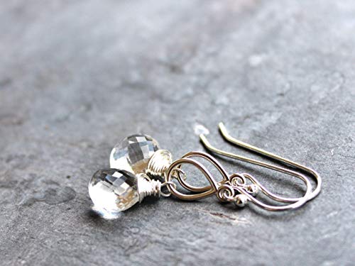 Clear Crystal Quartz Earrings Sterling Silver Petite Teardrop Dangles Wire Wrapped Briolettes #TOP5