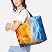 WUXEKZO Women Polyester Shoulder Tote Bags Fashion Travel Bag Shopper Handbag - Yellow Blue Ice Fire Handbag for Travel Business Shopping, Satchel Bags