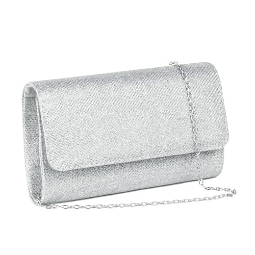OSDUE Pochette Donna, Argento Cerimonia Borsa Catena Rimovibile per Tracolla, Borse a Spalla per Ballo di Fine Anno, Festa - Argento