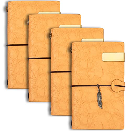 ZMHQLPDZ Paquete de 4 carpetas de piel para guardar pequeños diarios de viaje recargables, perfectos para escribir, como regalo, viajeros, profesionales, diario u organizador, marrón