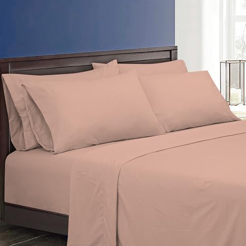 Image of ROYALE LINENS 4 Piece Full Sheets Set - Soft Brushed 1800 Microfiber Bedding - 1 Fitted and 1 Flat Sheet, 2 Pillow case - Wrinkle Free & Fade Resistant - Hotel Luxury Bed Sheets Set (Dusty Rose, Full)