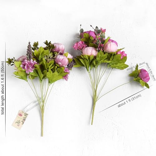 Image of FiveSeasonStuff Soft Peach Pink and Magenta Red Vintage Artificial Peonies Silk Flowers and Hydrangeas for Wedding Bridal Home Decor - Beautiful Floral Centerpiece Bouquet (Celestial Beauty)