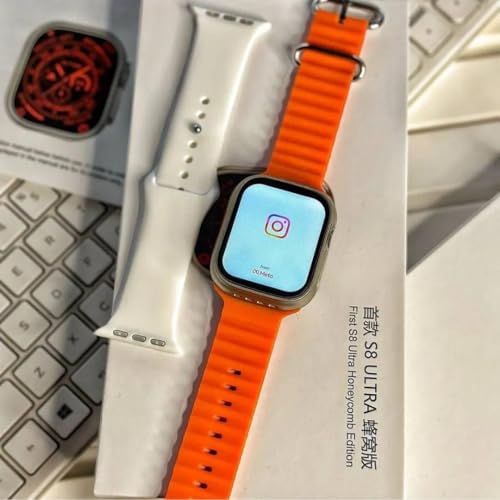 Image of Pro S8 Ultra 5G SIM Android Smart Watch Honeycomb Edition, 1.99 inch HD Display, Play Store, Maps, YouTube, Sports, Volte Calling, More Apps (4G SIM Supported) Extra Band (Orange and Black)