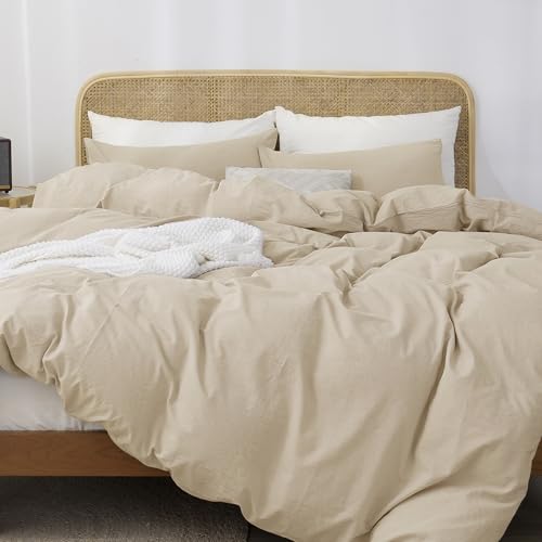 ATsense Bettwäsche 135x200 Baumwolle 2teilig, Stonewashed Bettwäsche-Sets Hell Taupe Ähnlich wie Leinen, Oeko-TEX… – Ansicht 1