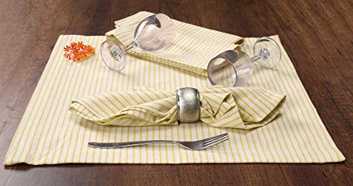 Native Fab Set of 12 Farmhouse Stripe Cloth Dinner Napkins Cotton 18x18 Absorbent Soft Restaurant Hotel Quality, Everyday Use Easy Care Washable Wedding Dinner Napkins Yellow Beige