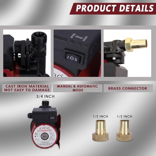Image of STARQ ST165-9 Inline Automatic Water Pressure Pump With Wall Mounting Bracket Suitable for Hot Water Circulation, Washing Machine, RO & Shower (RED)