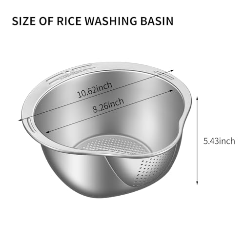 Ylarmy YLARMYCO1 Rice Strainer And Colander Bowl With Side Drainer,Metal Rice Washer 18/8 Stainless Steel Rinser Washing Bowl For Quinoa, Fruits,Vegetables, Lentils,Beans,Grain,Kitchen Food Strainer Basket thumb #1