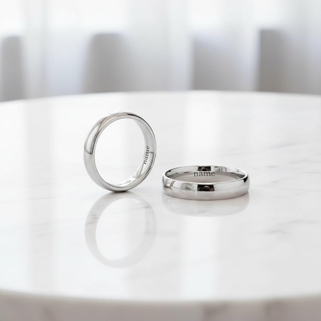 Coppia Fedine Fidanzamento Personalizzabili in Argento 925 con Incisione, 2 Anelli Fidanzamento Lui e Lei, Fedina Personalizzata Uomo Donna,Idea Regalo San Valentino Compleanno