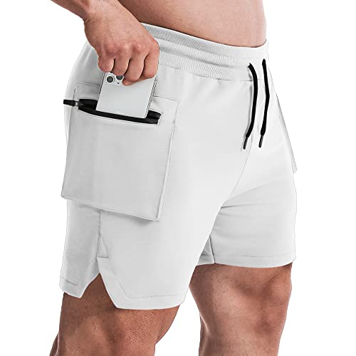 Men's 5 Inch Inseam Shorts Men Workout Shorts Gym Bodybuilding Short Shorts with Zipper Cargo Pockets