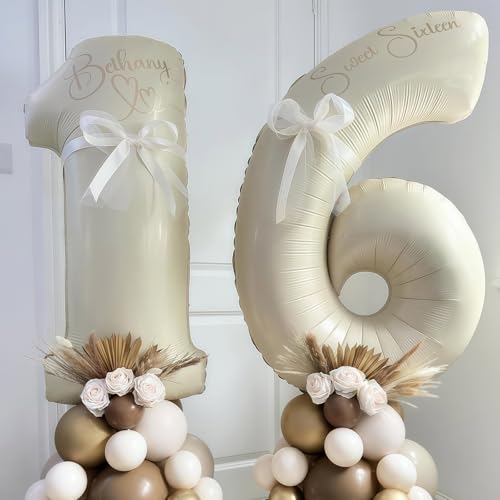 Image of Cream Number 4 Balloons,40 Inch 4 Balloons Giant Helium Foil Mylar Beige 4 Balloon Number for Birthday Party Anniversary Decorations