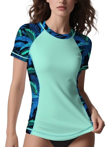 ANGEL CITIZ Rash Vest Women Short Sleeve UPF 50+ Womens Swim Top Beach Shirt Quick Dry Rash Guard Modest Swimwear