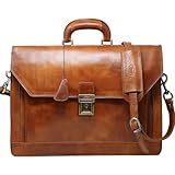 Floto Venezia Leather Briefcase Attache Laptop Bag in Tobacco Brown Men's