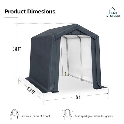 MFSTUDIO Outdoor Storage Sheds 6x10 ft, Portable Carport Shelter Garages Heavy Duty Canopy with Rolled up Zipper Doors, Outside Utility Shed Garage Tent for Motorcycle, Bicycles and Camping Tools - Thumbnail 3