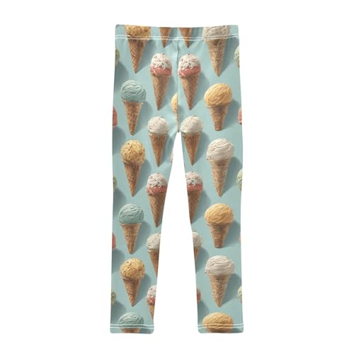 Girls Leggings Ice Cream Teal Print Soft Toddler Leggings for Girls Kids Pants Size 4T-10T2