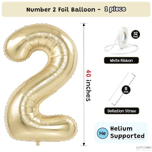 Image of KatchOn, Number 2 Balloon, 40 Inch Champagne Gold Foil Number Balloon