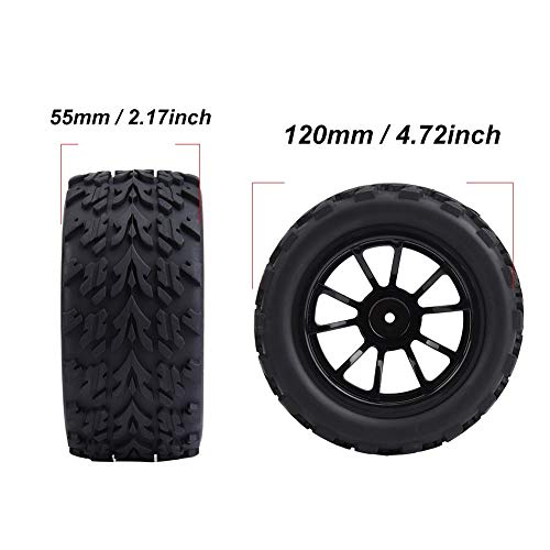 Hominas RC Auto Reifen und Räder Set 10 Speichen Felgen 12 mm Hex RC Car Gummireifen und Kunststoffräder 4Stück 55 mm Rally Reifen Ersatz für 1/10 Ferngesteuerter Lastwagen (10 Löcher)