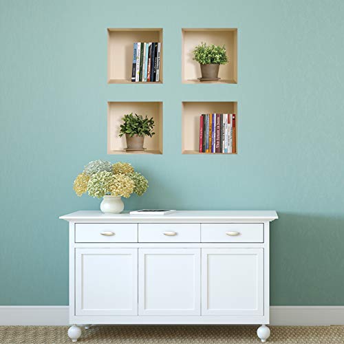 The Nisha Art Magic 3D Vinyl Removable Wall Sticker Decals Diy, Set Of 4, Books And Green Plants 404 #TOP3