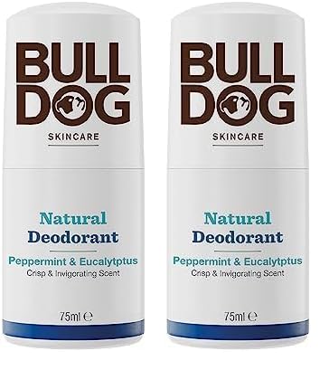 BULLDOG SKINCARE - Peppermint and Eucalyptus Roll On Natural Deodorant For Men 75 ml (Pack of 2)