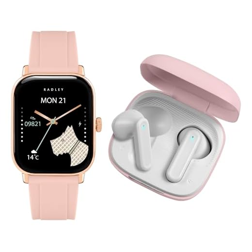 RADLEY Series 56 Pink Silicone Strap Smart Watch with True Wireless Earphones