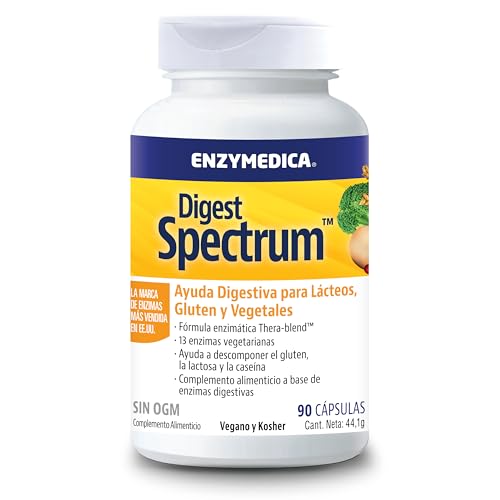 Enzymedica, Digest Spectrum, para una Digestión Saludable, Indicado para Múltiples Intolerancias Alimentarias, a Gluten, Lactosa, y Caseína, Sin Gluten, Sin Lácteos, Vegano, 90 Cápsulas
