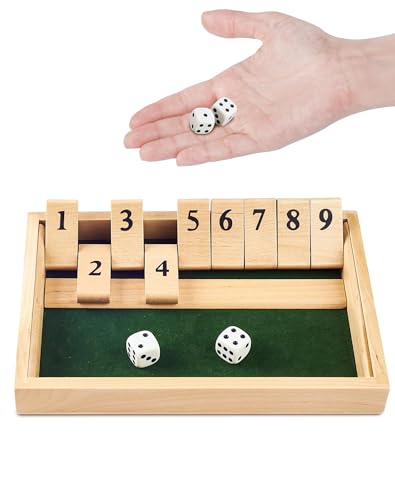A aBlumen Shut The Box Spiel 9er -Klassisches W&uuml;rfelspiel aus Holz Klappbrett Mathematik Lernspielzeug Heimtischspiel,2-Spieler