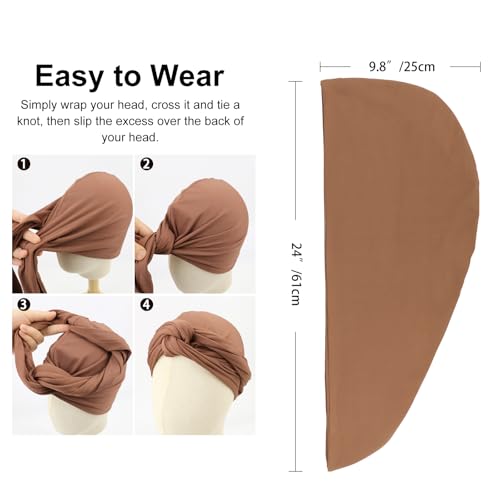 Image of DRESHOW African Turban for Women Knotted Hairwraps for Sleeping Headwraps Ribbed Turban Stretch Jersey Head Scarf for Black Women Chemo Cancer Cap