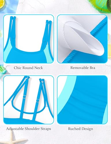 Image of CRISONE Girls One Piece Swimsuits Adjustable Straps Bathing Suit Color Block Padded Pool Beach Swimwear 9-16Y