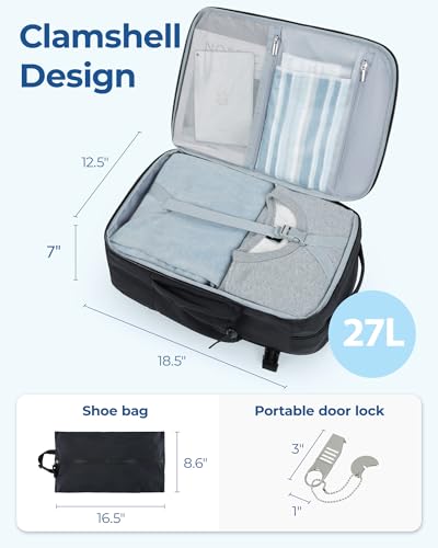 BAGSMART Carry On Travel Backpack, 17.3 Inch Large Travel backpack Carry On Flight Approved, Personal Item Backpack Travel Bag With Shoe Bag, 27L Water Resistant Casual Daypack, Black4