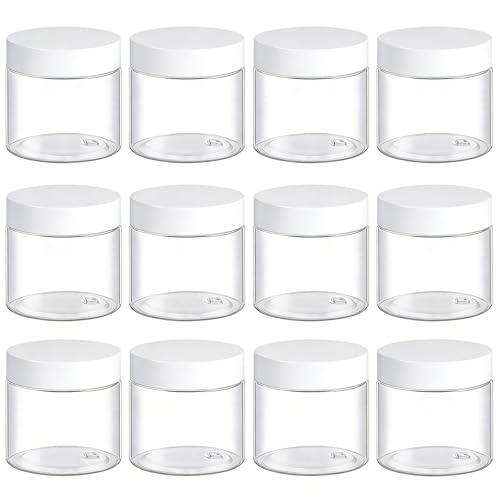 4 Pack 2 Oz Plastic Jars with White Lids 4oz Small Plastic Containers with Lids for Cosmetic Makeup Beauty Products Slime Sample Travel BPA Free | Wide Mouth | Refillable