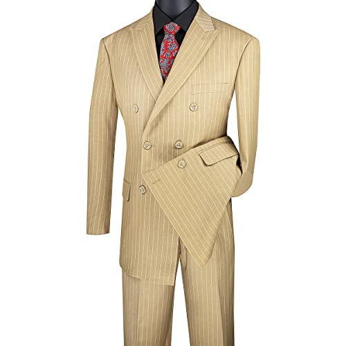 Sharp Luxurious 2pc Men's Double Breasted Pinstripe Suit w/1 Pair of Socks2